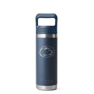 Yeti 18oz navy bottle with Penn State Athletic Logo and straw cap